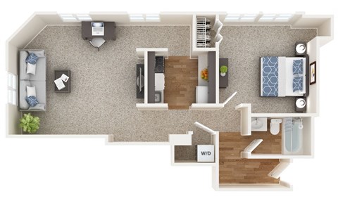 Floor plan for 1 bed, 1 bath, 650 sqft